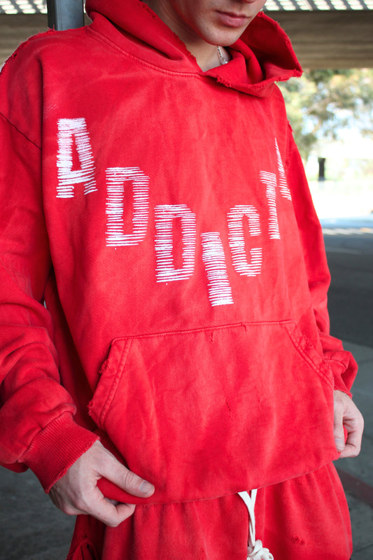 ADDICTO - RED Distress Acid Wash Hoodie
