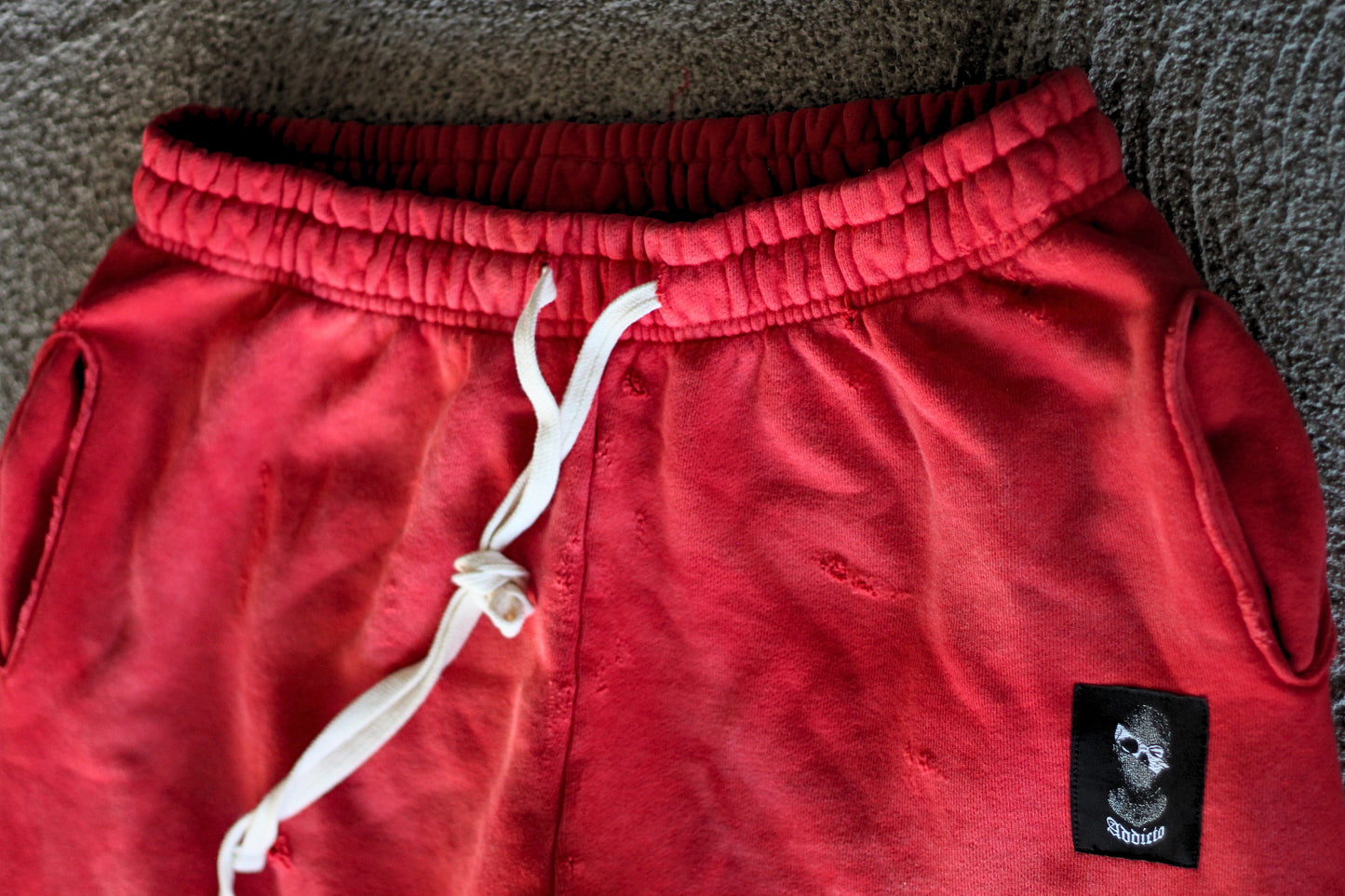 ADDICTO - RED Distress Acid Wash Sweatpants