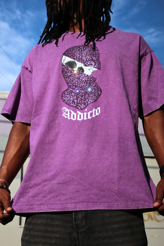 ADDICTO - PURPLE Rhinestone Acid Wash Tee