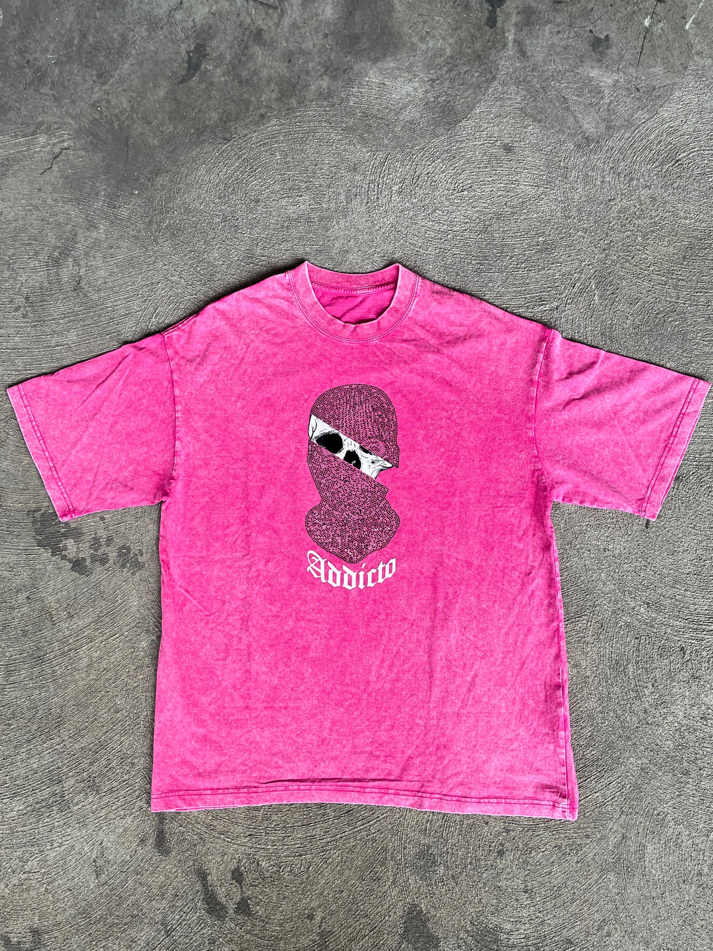 ADDICTO - DUSTY ROSE Rhinestone Acid Wash Tee