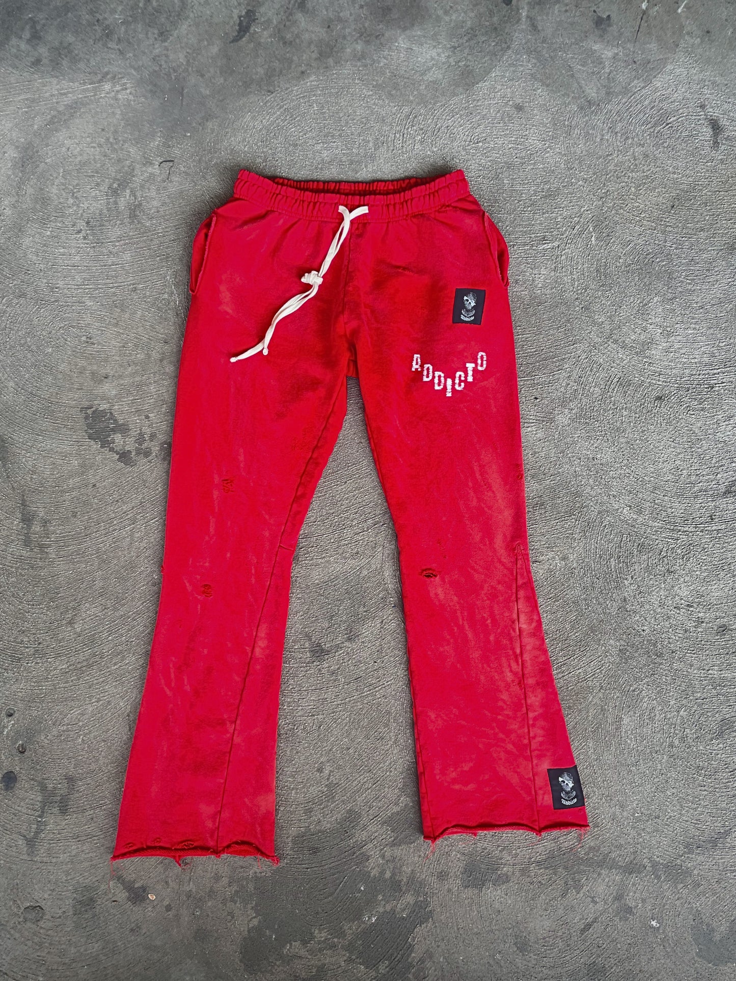 ADDICTO - RED Distress Acid Wash Sweatpants