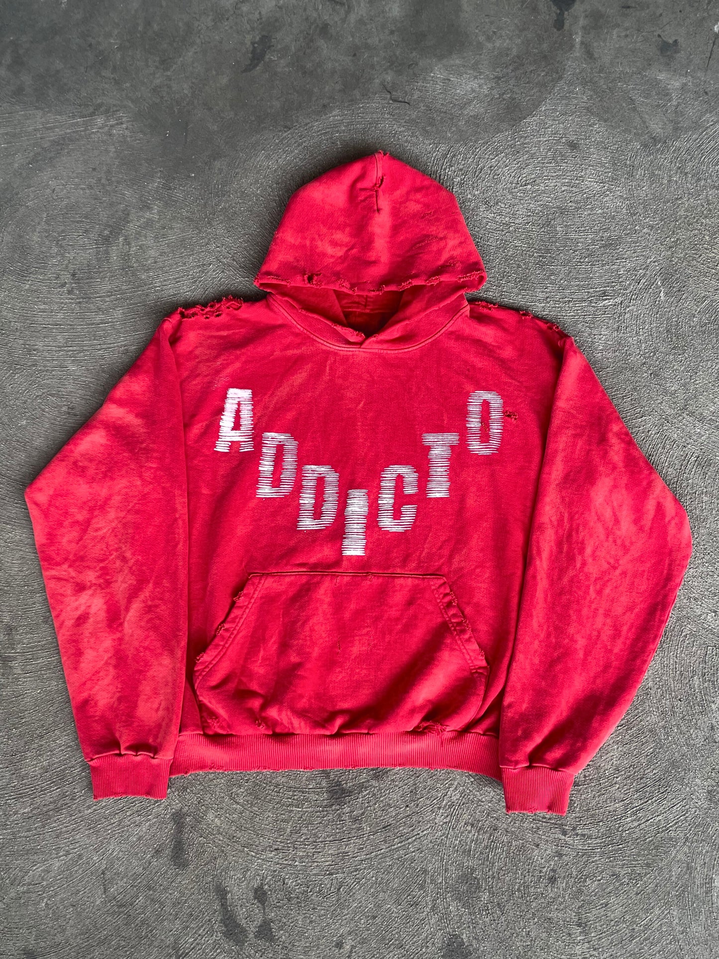 ADDICTO - RED Distress Acid Wash Hoodie