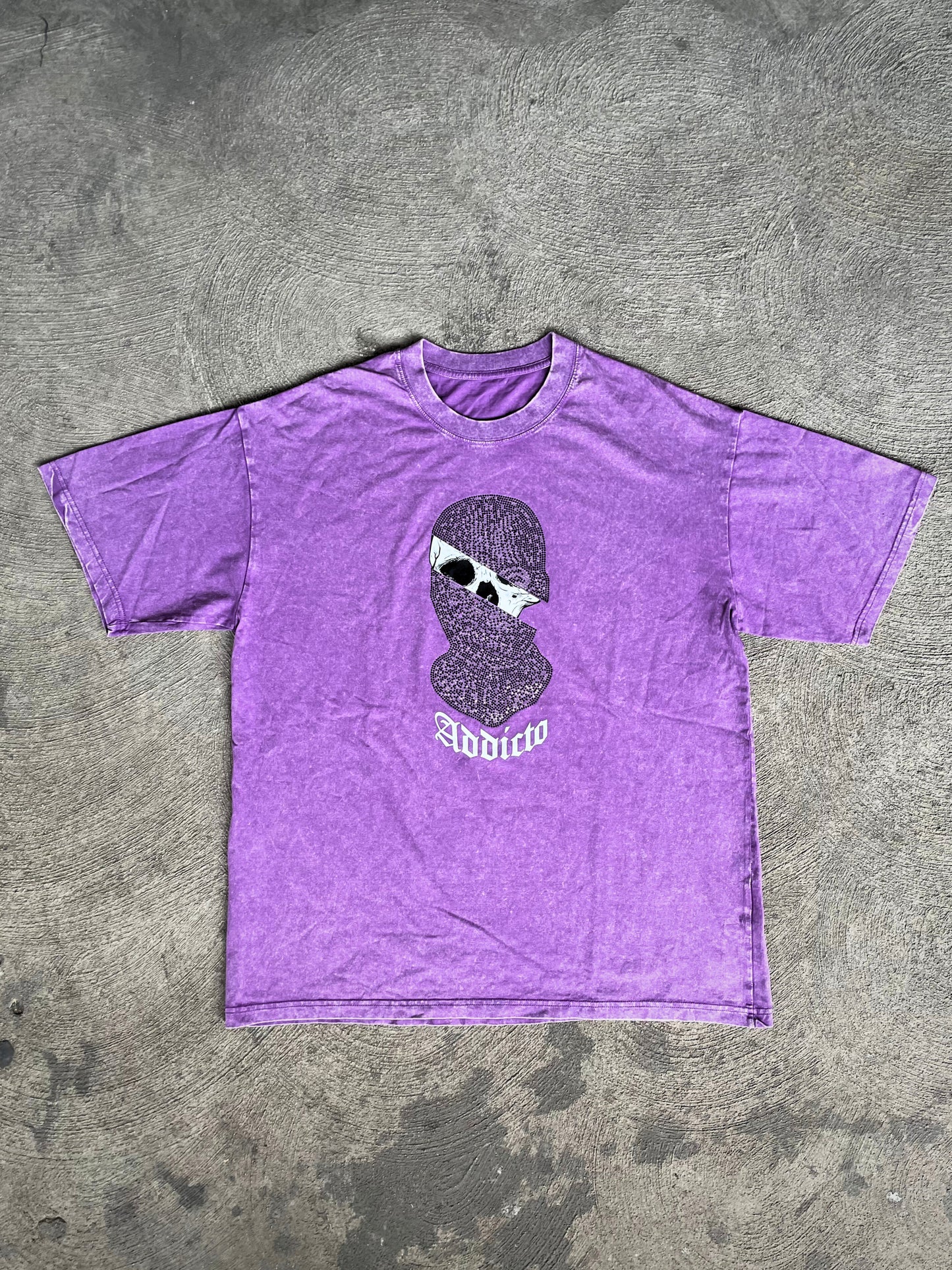 ADDICTO - PURPLE Rhinestone Acid Wash Tee