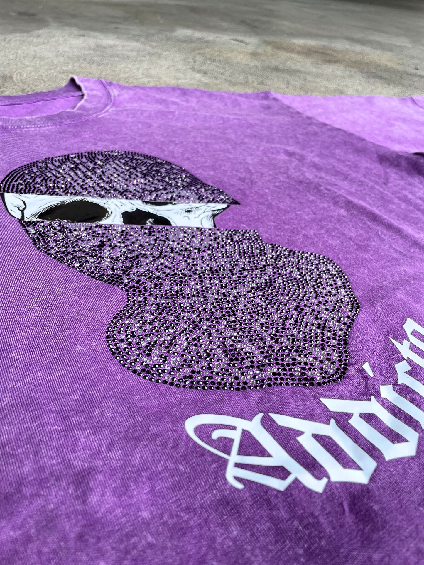 ADDICTO - PURPLE Rhinestone Acid Wash Tee