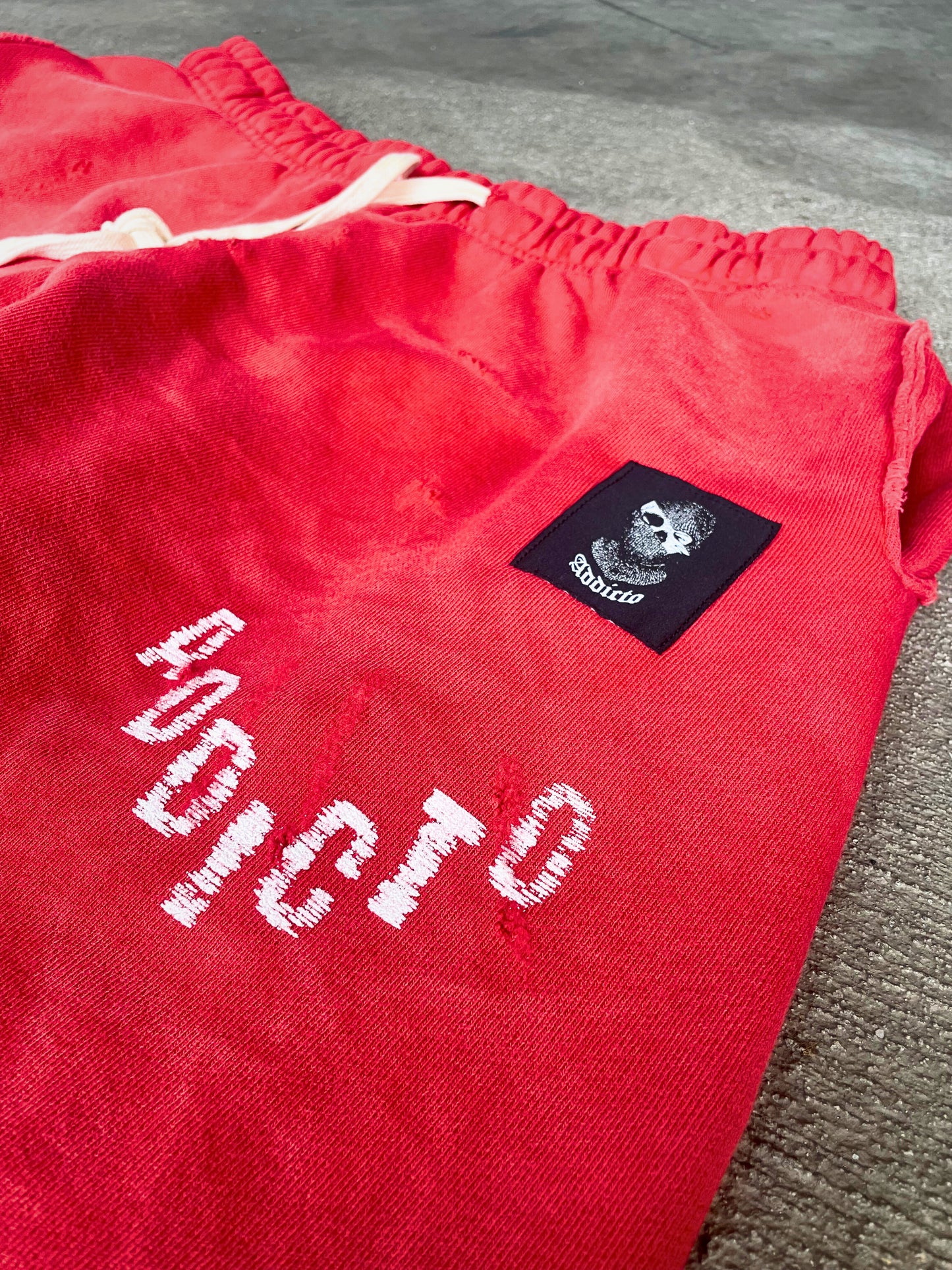 ADDICTO - RED Distress Acid Wash Sweatpants