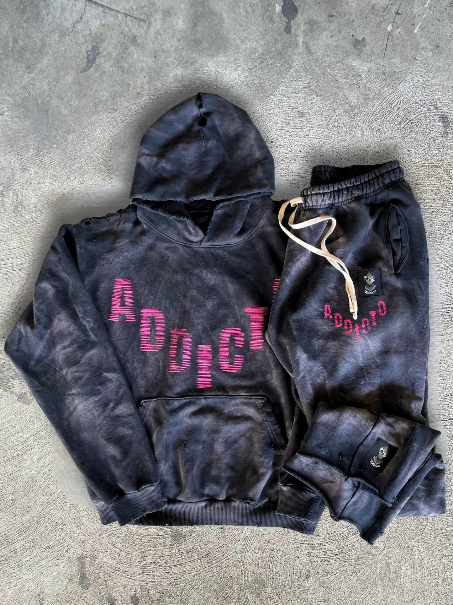 ADDICTO - Distress Vintage Tusi Hoodie + Sweatpants